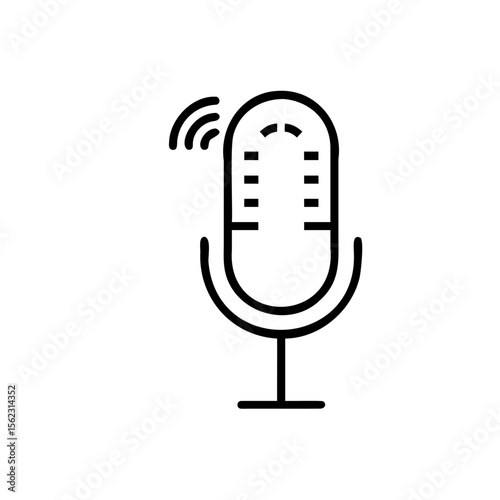 Outline microphone with sound waves on Handdrawn graphic audio recording
