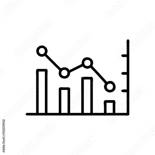 A bar graph line graph showing downward trend data chart business