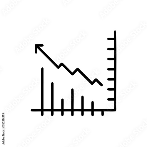 Handdrawn Graph Showing Decreasing Trend with Arrow Vertical Bars on chart business