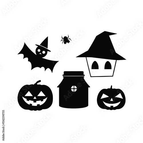 Halloween silhouette element vector happy halloween vector night icons set Premium vector
