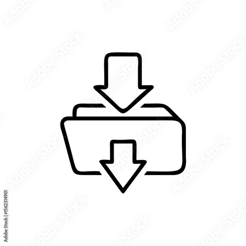 Handdrawn download icon with two downward arrows above below a file folder shape on
