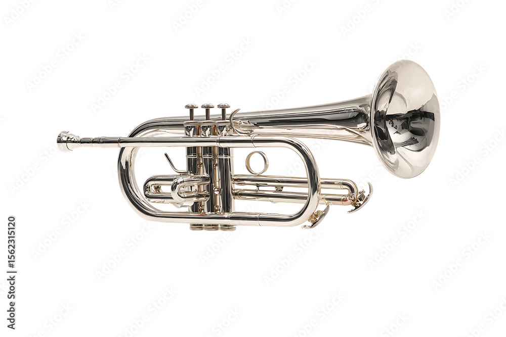 Obraz premium Shiny silver cornet musical instrument.