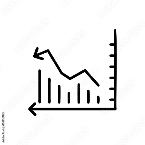 Handdrawn Graph Showing Decreasing Trend with Arrows Bar Chart Elements on diagram
