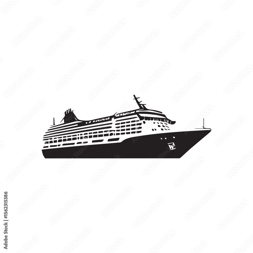 Obraz premium Cruise Ship Silhouette Side View Vector
