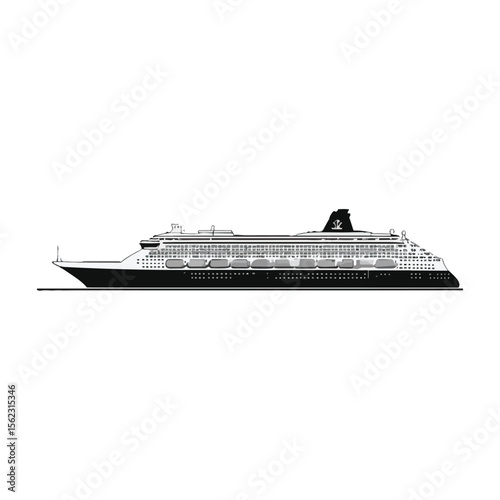 Cruise Ship Silhouette Side View Vector