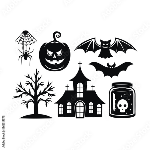 Halloween silhouette element vector happy halloween vector night icons set Premium vector
