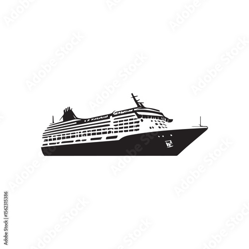 Cruise Ship Silhouette Side View Vector