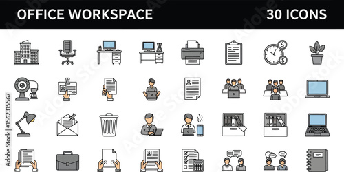 Office icons vector set for business workspace and company management design
