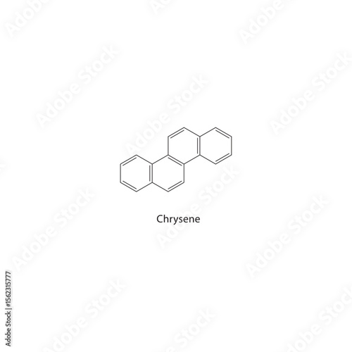 Chrysene skeletal structure. Polycyclic aromatic hydrocarbon (PAH) compound schematic illustration. Simple diagram, chemical formula.