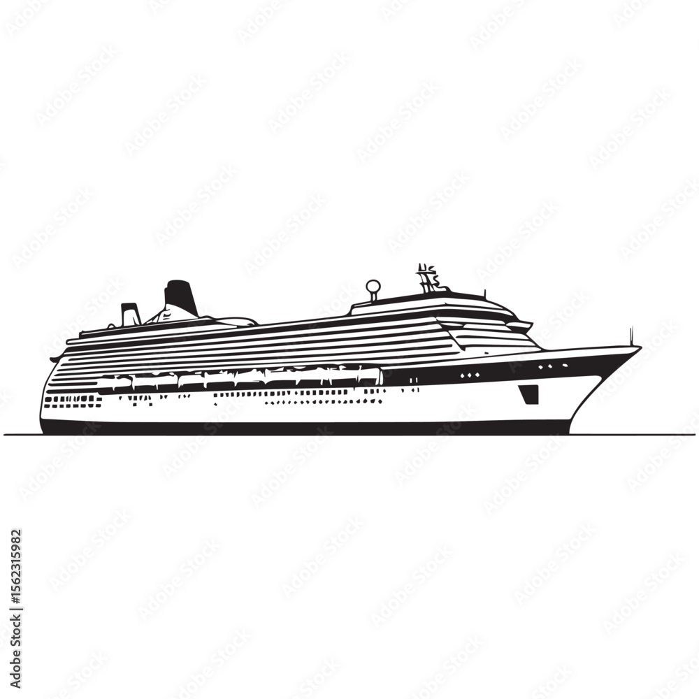 Obraz premium Cruise Ship Silhouette Side View Vector