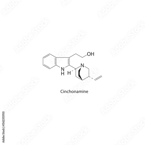 Cinchonamine skeletal structure. Alkaloid compound schematic illustration. Simple diagram, chemical formula.