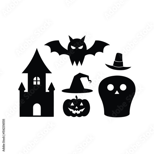 Halloween silhouette element vector happy halloween vector night icons set Premium vector
