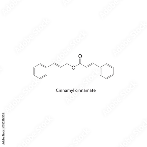 Cinnamyl cinnamate skeletal structure. Aromatic ester compound schematic illustration. Simple diagram, chemical formula.