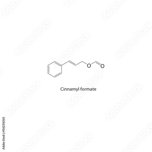 Cinnamyl formate skeletal structure. Aromatic ester compound schematic illustration. Simple diagram, chemical formula.