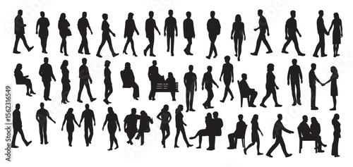 Diverse Human Silhouette Vector Collection with Various Poses and Interactions