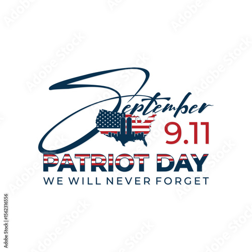 Patriot Day September 11th with America flag isolated America map background