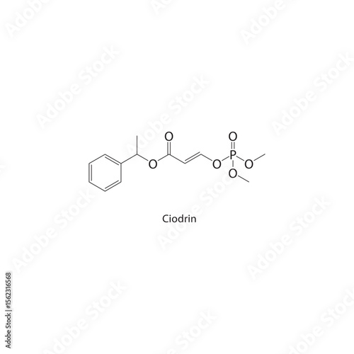 Ciodrin skeletal structure. Organophosphate insecticide compound schematic illustration. Simple diagram, chemical formula.