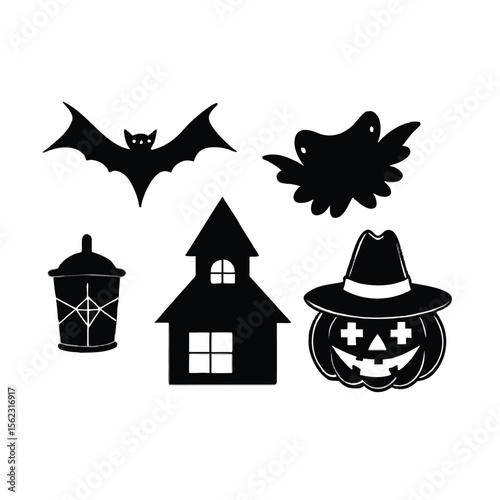 Halloween silhouette element vector happy halloween vector night icons set Premium vector

