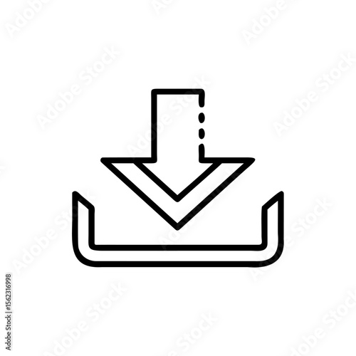 Handdrawn download icon with arrow pointing down into a container shape on vector