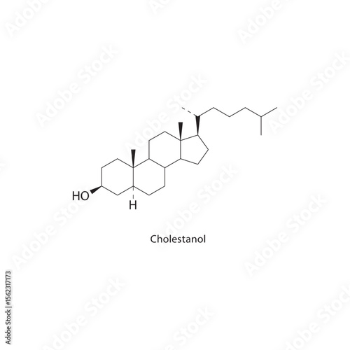 Cholestanol skeletal structure. Sterol compound schematic illustration. Simple diagram, chemical formula.
