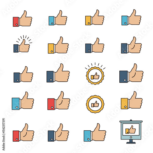 Colorful Thumbs Up Icons Representing Approval, Agreement, and Positive Feedback