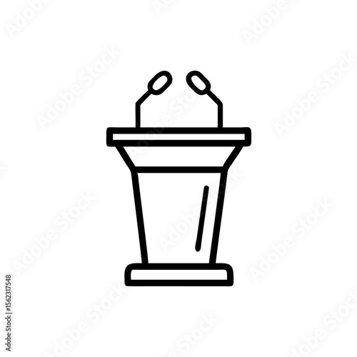 Line art a podium with two microphones on a lectern speech