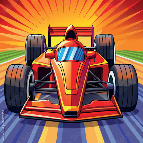 Formula 1 Race Car at Sunset on Track – High-Speed Motorsport Action Scene