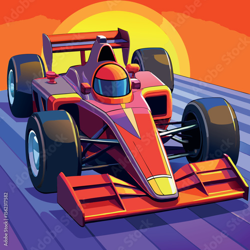 Formula 1 Race Car at Sunset on Track – High-Speed Motorsport Action Scene