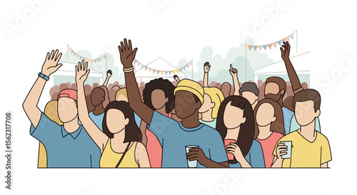 Diverse Crowd Celebrating at an Outdoor Event