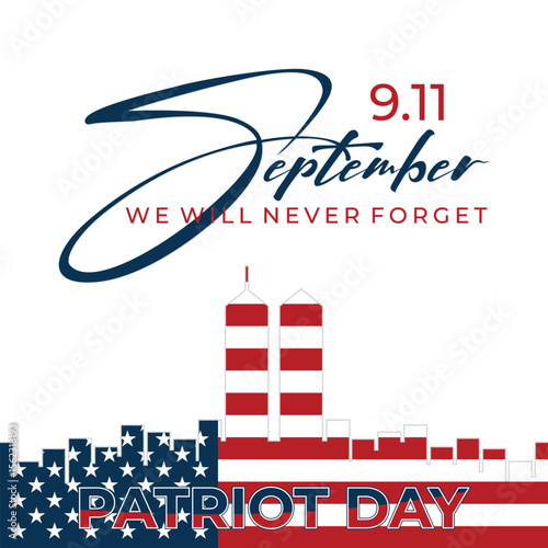 Patriot Day background with abstract skyline New York City isolated Amrica flag