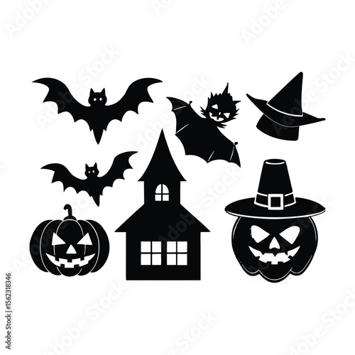 Halloween silhouette element vector happy halloween vector night icons set Premium vector
