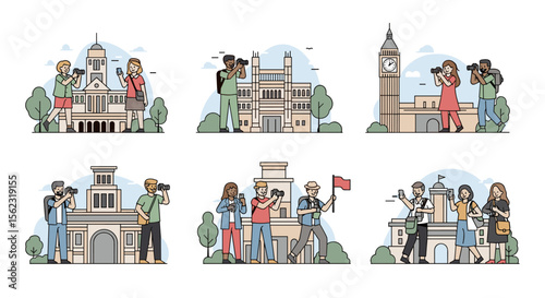 Tourists Capturing Memories at Iconic Landmarks Worldwide