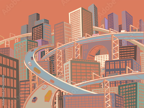 Megapolis city with many roads high. Urbanism is a modern problem. Sale of real estate and tourist trips to the capitals of the world.