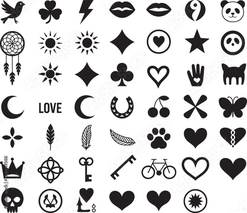 Black and White Tattoo Style Icons Collection Symbols Set Design Elements Graphics vector