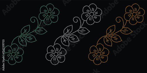 Rhinestone hotfix transfer design.Abstract beautiful glitter appliqué rhinestone motif vector design, Unique modern rhinestone flower vector design,