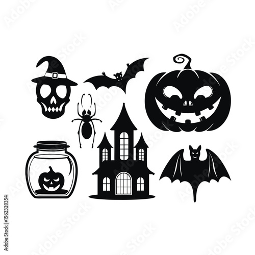 Halloween silhouette element vector happy halloween vector night icons set Premium vector
