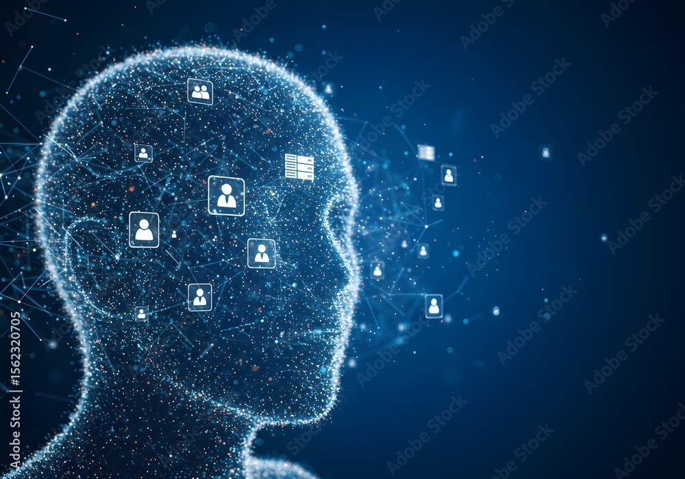 Obraz premium AI Human Head with User Data and Information Flow