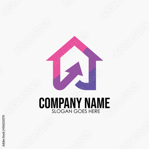Minimalist logo with arrow forming a house