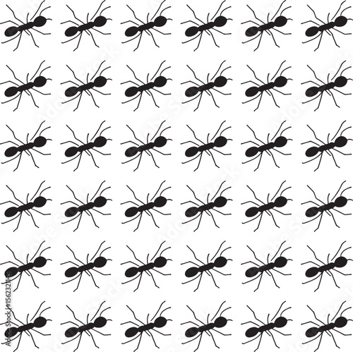 Seamless Black Ant Pattern on White Background – Insect Illustration Wallpaper Vector Design