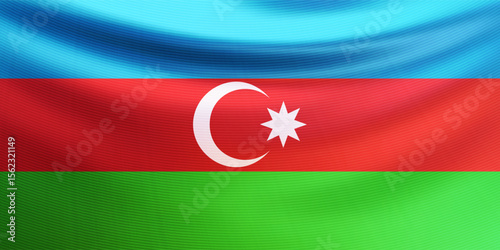 Realistic wavy national flag of the Republic of Azerbaijan. Patriotic symbol country Azerbaijan for Independence day, Victory day. 3d vector illustration