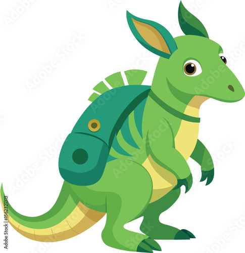 Green kangaroo with backpack cartoon animal