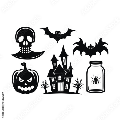 Halloween silhouette element vector happy halloween vector night icons set Premium vector
