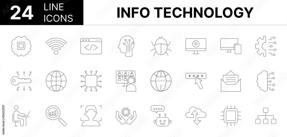 Ταπετσαρία Collection of 24 information technology line icons featuring editable strokes