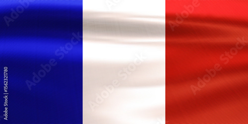 Realistic French flag. Wavy national flag of the Republic of France. Country symbol for celebrating patriotic holidays. 3d vector illustration