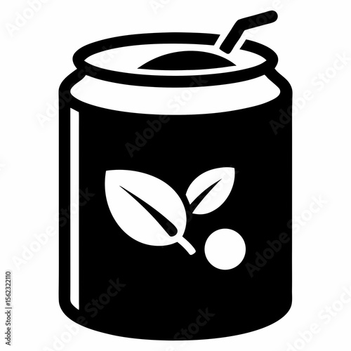 black silhouette a Canned Juice icon white background.