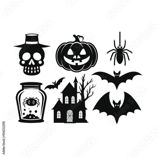 Halloween silhouette element vector happy halloween vector night icons set Premium vector
