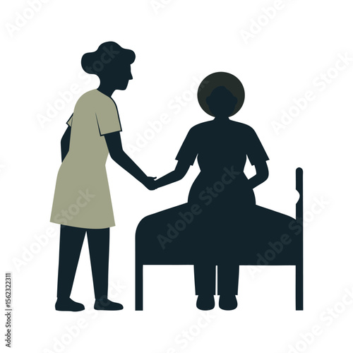 Caregiver Supporting Patient Silhouette Vector