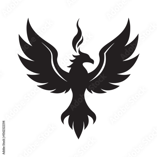 Flaming Phoenix Rising Up Silhouette