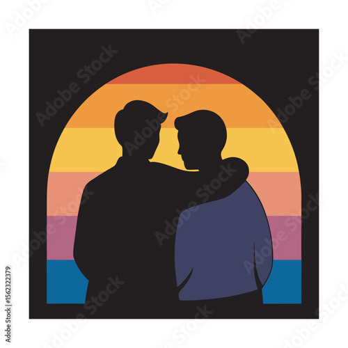 LGBTQ Partners Hug At Sunset Silhouette