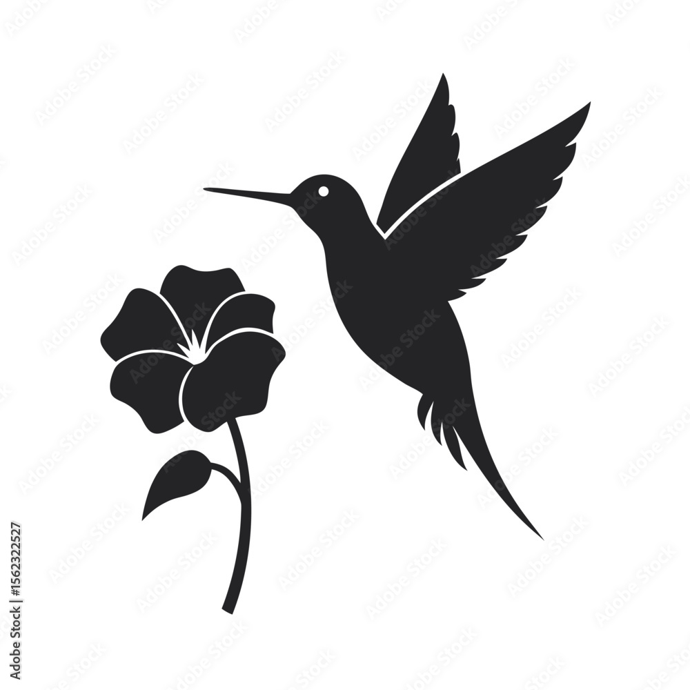 Obraz premium Tiny Bird Hovering Flower Silhouette